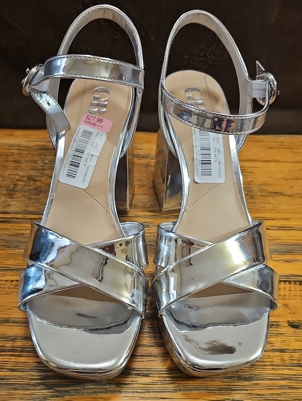 Gianni Bini Silver Metallic Block Heel Sandals